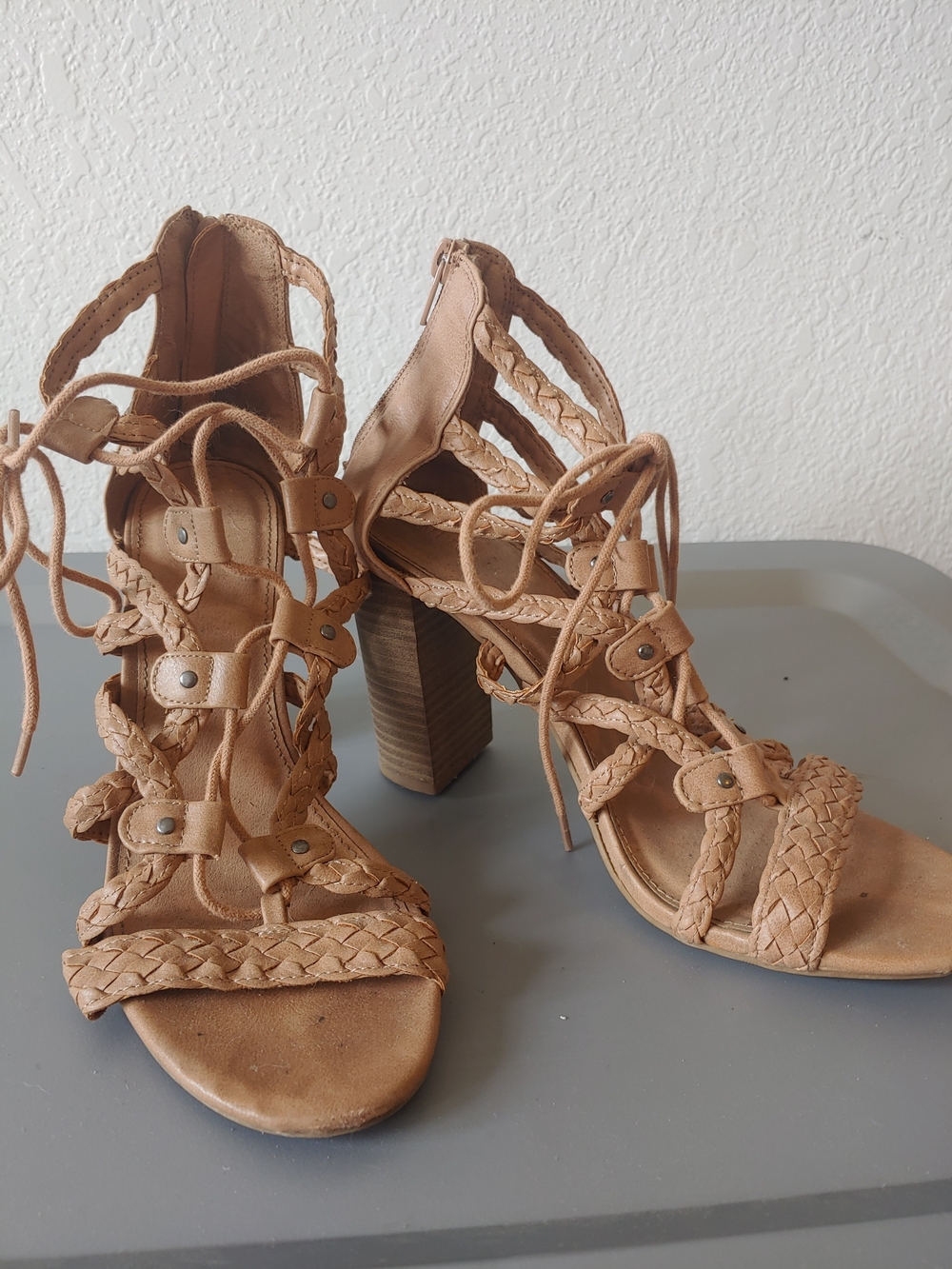 Target Tan Braided Lace-Up Block Heel Sandals